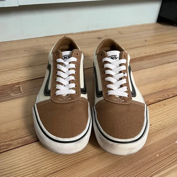 Vans Old Skool Suede Canvas Sneakers Neutral Brown White Mens 8.5 Casual Comfort - Picture 9 of 9